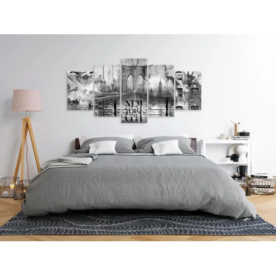 Obraz - New York City Collage (5-częściowy) szeroki czarno-biały - Zdjęcie 2