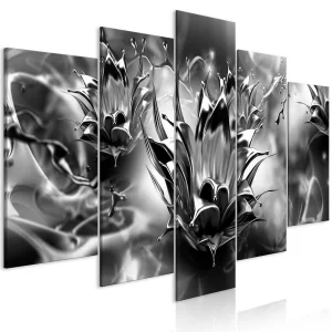 Obraz - Oleisty kwiat (5-częściowy) szeroki czarno-biały