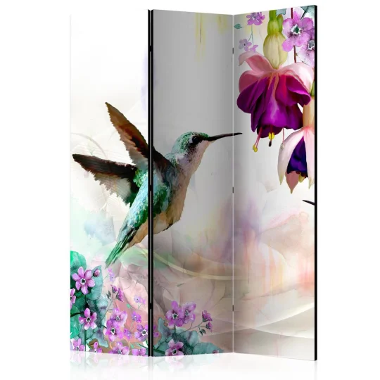 Parawan 3-częściowy - Kolibry i kwiaty [Room Dividers]