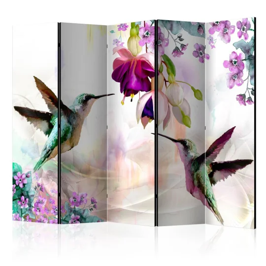 Parawan 5-częściowy - Kolibry i kwiaty II [Room Dividers]