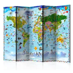 Parawan 5-częściowy - Mapa świata dla dzieci II [Room Dividers]