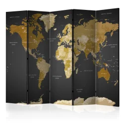 Parawan 5-częściowy - Parawan: Mapa Świata na ciemnym tle