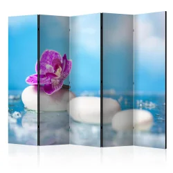 Parawan 5-częściowy - Różowa orchidea i kamienie Zen II [Room Dividers]