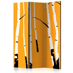 Parawan 3-częściowy - Birches on the orange background [Room Dividers]