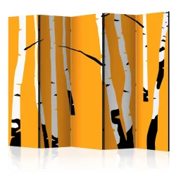 Parawan 5-częściowy - Birches on the orange background II [Room Dividers]