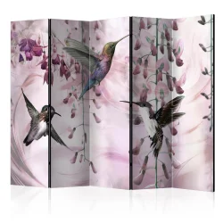 Parawan 5-częściowy - Latające kolibry (różowy) II [Room Dividers]