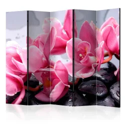 Parawan 5-częściowy - Kwiaty orchidei i kamienie zen II [Room Dividers]