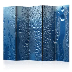 Parawan 5-częściowy - Krople wody na niebieskiej szybie II [Room Dividers]