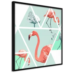 Plakat w ramie - Tropikalna mozaika z flamingami (kwadratowy)