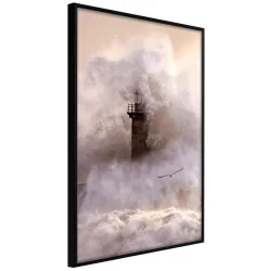Plakat w ramie - Latarnia morska podczas sztormu