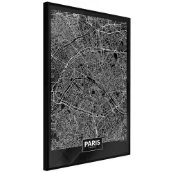 Plakat w ramie - Plan miasta: Paryż (ciemny)