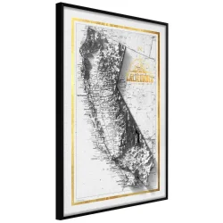 Plakat w ramie - Mapa reliefowa: Kalifornia