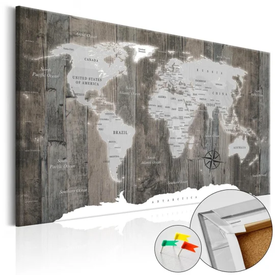 Obraz na korku - Świat z drewna [Mapa korkowa]