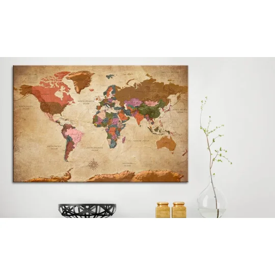 Obraz na korku - Mapa świata: Brązowa elegancja [Mapa korkowa] - Zdjęcie 2