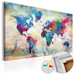 Obraz na korku - Mapa świata: Kolorowe szaleństwo [Mapa korkowa]