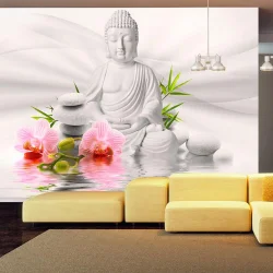 Fototapeta samoprzylepna - Budda i dwie orchidee
