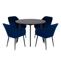 Stół RUBBO czarny + 4 krzesła MUNO niebieski