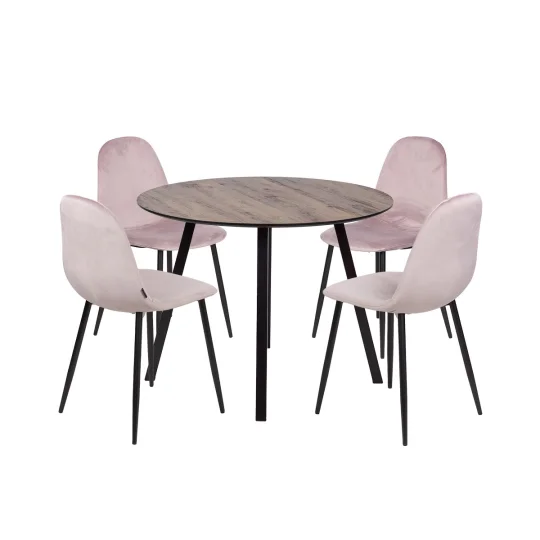 Stół NELSON fi 100 + 4 krzesła OLAF różowy